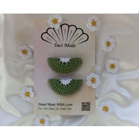 Resim Kız Çocuk Kivi Meyveli 2'li Toka Seti Hand Made Yeşil Örgü Toka Çok Renkli 
