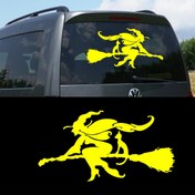 Resim Melek Pazarı 50 X 28 Cm Kedi Ve Süpürgeli Cadı Araba Ve Duvar Sticker 