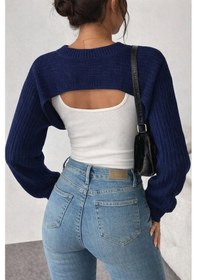Resim Tarz Cool Kadın Lacivert Dekolteli Crop Triko Bolero Lacivert 