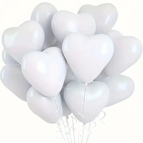 Resim 30 Parlak Beyaz Kalp Şekilli Dayanıklı Lateks Balonlar - 25.4 cm Sevgililer Günü, Nişan, Yıldönümü, Düğün ve Doğum Günü Kutlamaları için Mükemmel | Yansıtıcı Yüzey Gerekli Parti Balonları | Parlak Yüzey Kalp Balonları, Cadılar Bayramı Süsleri, Noel Süsleri 
