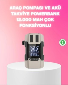 Resim Araç Hava Pompası Ve Akü Takviye Powerbank 12.000 Mah Çok Fonksiyonlu 1 Adet 