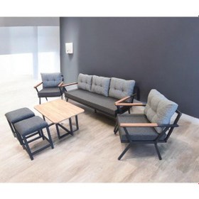 Resim Pilocca Bahçe Balkon Mobilyası Antrasit Gri 3+1+1 Sehpa 2 Pufl Antrasit - Gri 
