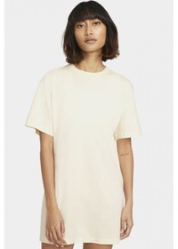 Resim Nike Sportswear Organic Cotton Short Sleve Dress Nakış Swooslu Elbise Krem 