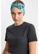 Resim Kadın Çapraz Bağlamalı Pamuklu Penye, Kaymaz, Yumuşak, Esnek, Saç Bandı Bandana - Tek Ebat / Turquaz Desen Turquaz Desen 