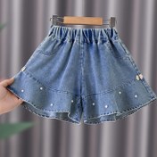 Resim Kızlar için Yazlık Esnek Kot Skort Kelebek Aplike ile - Yumuşak, Hafif ve Rahat, Plaj, Sokak Stili ve Günlük Kullanım için 