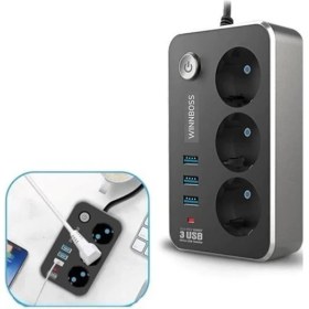 Resim Mazsay BUFFER® Isıya Dayanıklı Termal Akım Korumalı 2 Mt 10A 2500W 3lü Priz ve 3 Usbi 21A Uzatma Kablosu 