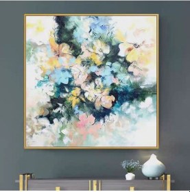Resim Çiçek Soyut El Yapımı Yağlı Boya Tablo 94x94cm 