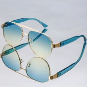 Resim Geniş Oval Metal Çift Burun Köprüsü - Mavi & Altın Detaylar, Unisex Sokak Stili Gözlükleri, Moda Şovları ve Günlük Kullanım 