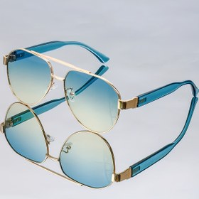 Resim Geniş Oval Metal Çift Burun Köprüsü - Mavi & Altın Detaylar, Unisex Sokak Stili Gözlükleri, Moda Şovları ve Günlük Kullanım 