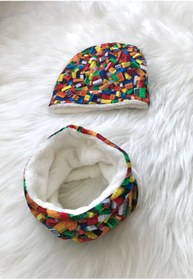 Resim Koala Tasarım Bere Ve Boyunluk Takımı Lego Desen Erkek Bebek Çocuk 