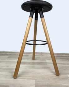 Resim Banco Bar Sandalyesi, Bar Taburesi 74cm Ahşap Ayak Siyah Deri Oturak Çok Renkli 