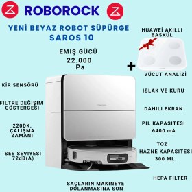 Resim Roborock Saros 10 Akıllı Robot Süpürge + Huawei Vücut Analiz Akıllı Baskül Hediye 