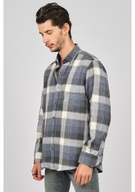 Resim De Leone Erkek Çizgili Uzun Kollu Yün Apre Gömlek 0171101 Ekru Ekru 