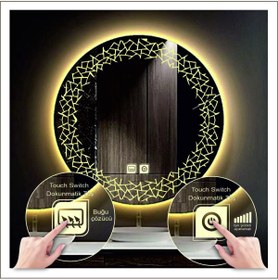 Resim GLOBAL LED MIRROR 80 Cm Günışığı Ledli Tasarım Kumlamalı Dokunmatik Tuşlu Buğu Önleyicili Banyo Aynası Makyaj Aynası 