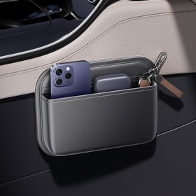 Resim 1 adet Suni Deri Araba Depolama Çantası, Sürücü Yan Merkezi Konsol için Çok Fonksiyonlu Düzenleyici, Telefon Anahtarları ve Kartları Depolayabilir, Evrensel Araba Aksesuarları. 