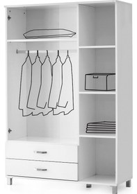 Resim 3 Kapılı 2 Çekmeceli Gardrop Aynalı Elbise Dolabı 120x46x189cm 001 