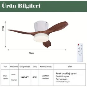 Resim Kılıforyum Modern Dekoratif LED Işıklı Tavan Vantilatörü | Süper Sessiz Motor | Uzaktan Kumandalı 3 Kademe Hız 