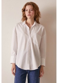 Resim Never More Tek Cepli Pamuklu Gömlek Beyaz 