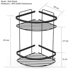 Resim Tema 2 Katlı Köşelik Banyo Rafı Şampuanlık Mat Siyah Paslanmaz Siyah 