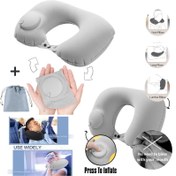 Resim 2 adet/1 set Ergonomik U-şekilli Şişme Seyahat Boyun Yastığı - Saklama Çantası ile, Seyahat Uyku için Ultra Yumuşak Uçak Boyun Destek Yastığı, Ayarlanabilir Baş Desteği 