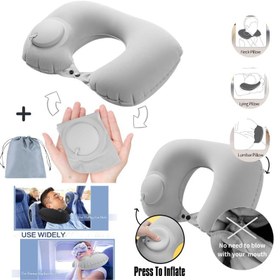 Resim 2 adet/1 set Ergonomik U-şekilli Şişme Seyahat Boyun Yastığı - Saklama Çantası ile, Seyahat Uyku için Ultra Yumuşak Uçak Boyun Destek Yastığı, Ayarlanabilir Baş Desteği 