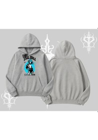 Resim Kapşonlu Sweatshirt Anime Cyberpunk Kız Baskılı Gri 