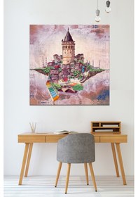 Resim İstanbul Galata Şehir Sanatsal Çizim Kanvas Tablo (8 Farklı Ölçü) 70 x 70 