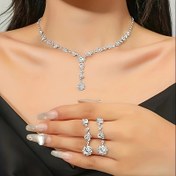 Resim Avrupa ve Amerikan Lüks Düğün Kolye ve Küpe Takımı - Çiçek Desenli Gelin Aksesuar Seti 