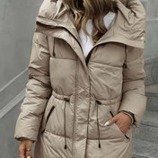 Resim Kadın Şık Kışlık Mont - /Nötr Tonlar, Uzun Kollu Soğuk Hava Ceket, İpli Bel, Günlük ve Resmi Kombinler için Yapılandırılmış Kesim - Makinede Yıkanabilir, Kışlık Giyim, Sezonluk Moda, Klasik Tasarım, Şık Dış Giyim, Ofis Giyimi 
