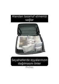Resim 6'lı Valiz Bavul Düzenleyici Seyahat Çantası Organizer Hurç Set Fermuarlı Gri Çizgi Fileli Gri 