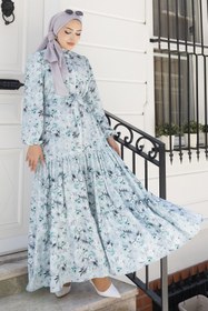 Resim benguen Desenli Tesettür Jessica Elbise B591 Mint Yeşili 