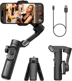 Resim AOCHUAN iPhone 15/14/13 Pro Max Android için 3 Eksenli Gimbal Sabitleyici, Dolgu Işığı ile Katlanabilir 