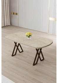 Resim Canisa Kaye Serisi Mdf 90x168 Traverten Mutfak Masası Takımı 4 Antrasit Sandalye Traverten Masa Antrasit Sandalye 