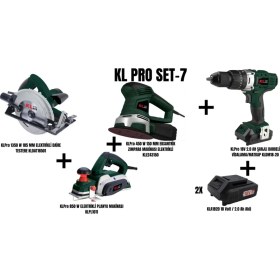 Resim KL Pro Set-7 (1350 W 185 mm Elektrikli Daire TESTERE+850 W Planya MAKİNASI+450 W 150 mm Eksantrik Zımpara Makinası+Şarjlı Darbeli Matkap) 