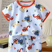 Resim Yazlık Sıcak Baskılı Çocuk Kısa Kollu Şort Takımı | Erkek ve Kız Çocukları Yazlık Pamuklu Rahat Spor T-shirt + Şort İki Parça Takım | Yazlık Çocuklar için Baskılı Kıyafet, Dış Mekan İçin Mükemmel 