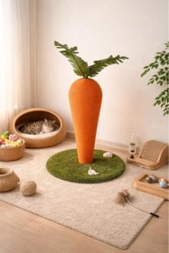 Resim Yıldızan bgm shop Havuç Figürlü Kedi Tırmalama Tahtası 40x65 cm Jüt Halat Kaplama Çimli Tabanlı Dekoratif Ked 