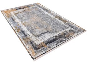 Resim Gri Turuncu Eskitme Modern Halı - Kare 180x180cm 