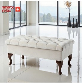 Resim Smarto Relax Puf Mürren Sandıklı Ayaklı Kapitoneli Dekoratif 100x40x45 Cm Ekru Ekru 