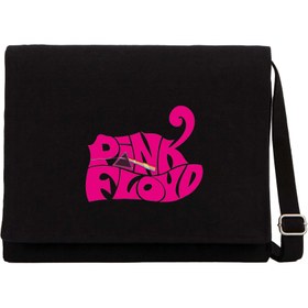 Resim Pink Floyd Black Text Siyah Kanvas Postacı Çantası - Siyah 