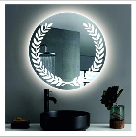 Resim Dnr-Mirror90 Cm Beyaz Ledli Tasarım Kumlamalı Banyo Aynası Makyaj Aynası Işıklı Ayna 