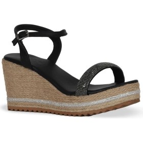 Resim Bueno Shoes Siyah Taşlı Deri Kadın Dolgu Topuklu Sandalet 14WS72400 14WS72400 
