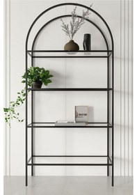 Resim Dekoport 4 Raflı Camlı Kitaplık Siyah Ayak Temperli Şeffaf Cam Siyahşeffaf 