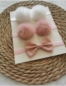 Resim Kız Bebek 2'li Peluş Ponpon Bandana Ve Fiyonk Bandana Seti 