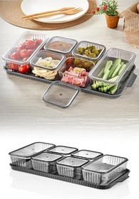 Resim 6 Dikdörtgen Bölmeli Kapaklı Kahvaltılık Seti Akrilik 