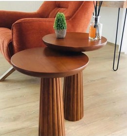 Resim 2 Li Set Mantar Yan Sehpa Açık Ceviz Renk Kahverengi 