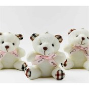 Resim Lambbos Ekose Desenli Peluş Ayıcık Anahtarlık Beyaz 