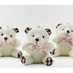 Resim Lambbos Ekose Desenli Peluş Ayıcık Anahtarlık Beyaz 