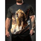 Resim Erkekler İçin 3D Kükreyen Aslan Baskılı Tişört - Nefes Alabilen Örme Kumaş, Regular Fit Yuvarlak Yaka Kısa Kollu Yazlık Spor ve Günlük Kullanım - Makinede Yıkanabilir, Cesur Grafikli Tişört, Hafif Kumaş, Dayanıklı 