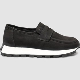 Resim Hakiki Nubuk Deri Siyah Kadın Loafer Ayakkabı Siyah 