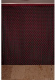 Resim Puanlı Çift Renk Bordo İp Perde Hazır Düğmeleri Dikilmiş İp Perde 300 270 Cm Bordo 